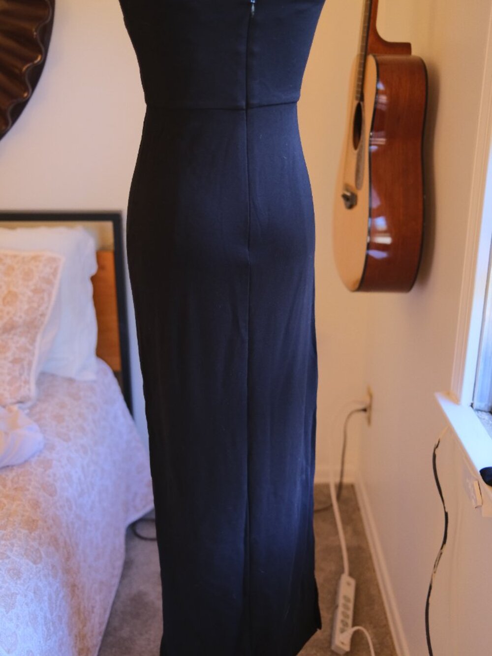 NBD Strapless Black Bodycon Midi Dress Slit Boned Bodice Size S - Picture 8 of 11